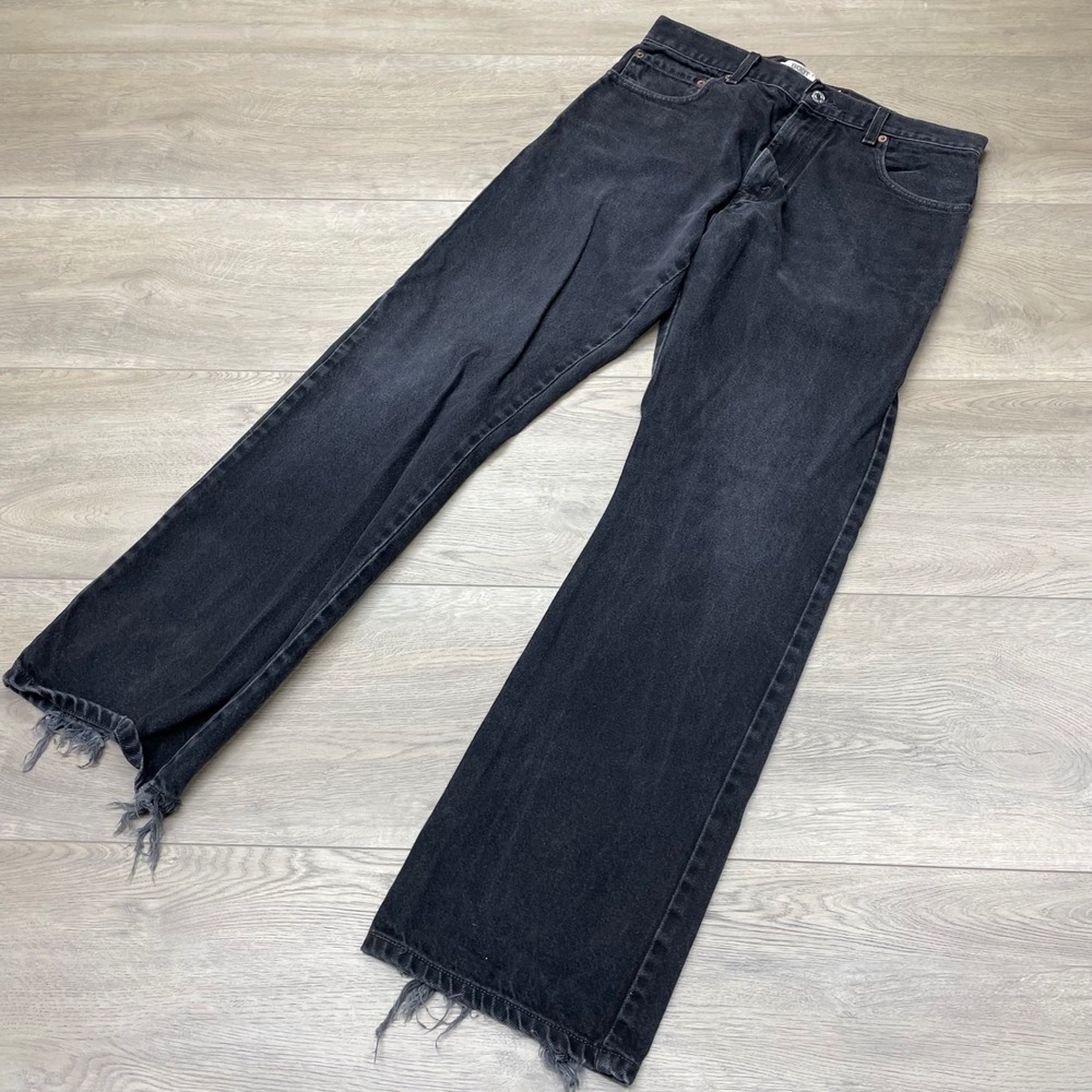 Levi's 517 Bootcut Jeans Mens 34x32 Black Distressed Frayed Hem Denim